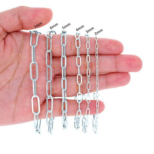 Nuragold 14K Real White Gold Paperclip Chain Elongated Cable Link Bracelet 7"-8" (2mm-7mm) Italian Jewelry for Men & Women - 2mm,7"