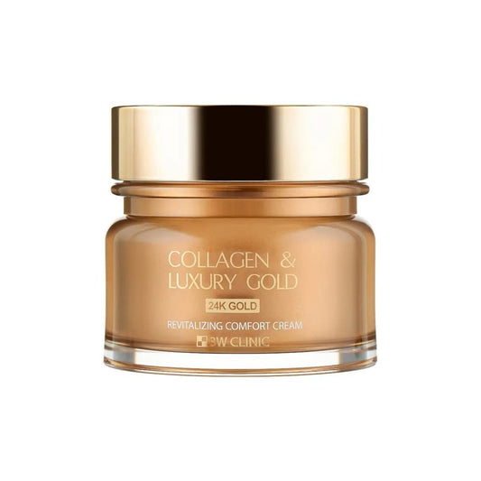 3W Clinic Collagen Luxury Gold Moisture Facial Cream 100ml(3.38fl.oz.) Shea Butter, 24k Gold Ingredients,