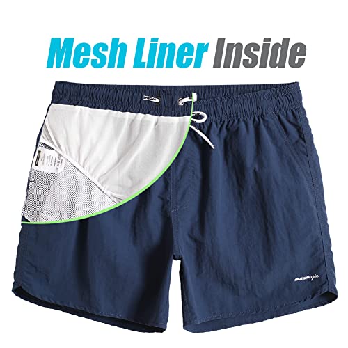 maamgic Mens Swim Trunks 5" with Mesh Lining Quick Dry Bathing Suits for Men Swim Shorts Swimwear Nylon Steel Blue Medium