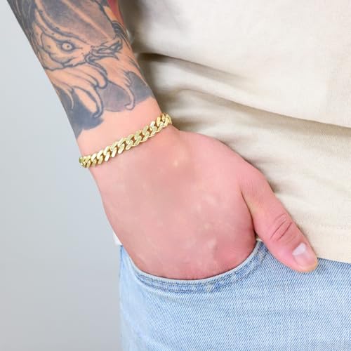 Nuragold 14k Real Yellow Gold Royal Monaco 7.5mm Miami Cuban Chain Bracelet - 7"