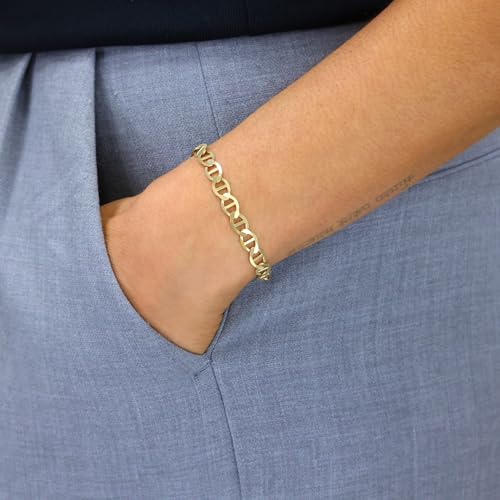 Nuragold 14K Real Yellow Gold Mariner Chain Solid Link Anchor Bracelet - 6mm,8.5"
