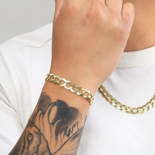 Nuragold 14k Real Yellow Gold Cuban Curb Solid Link Chain Men Bracelet 10mm - 9"