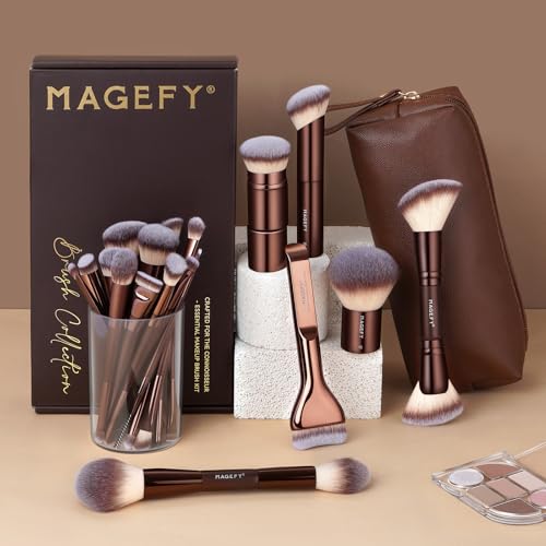 MAGEFY Makeup Brushes 26-in-20 Professional Makeup Brush Set Double-End Make Up Brushes for Powder Concealers Eye Shadows Blush Contour Foundation Brushes with Case