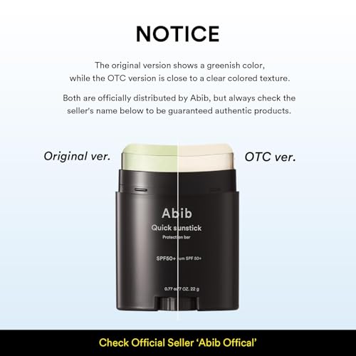 Abib Quick Sunstick Protection Bar SPF50+ Broad Spectrum, Glowy Sunscreen Stick for Dry & Sensitive Skin, No White Cast, With Centella & Aloe, Korean Sunscreen, 0.77 oz / 22 g