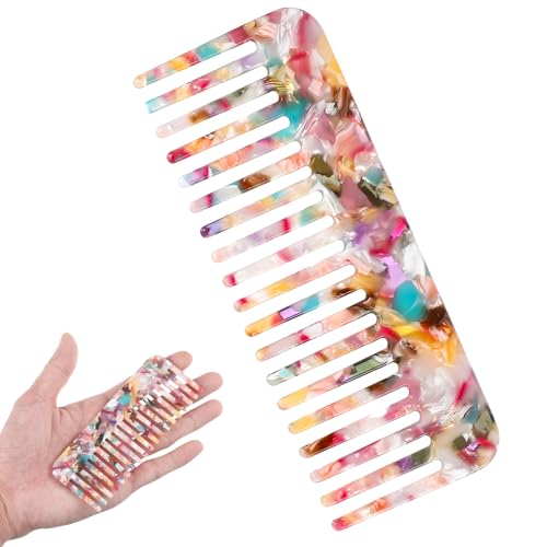 Tortoise Shell Acetate Women's Wide Tooth Comb - Detangling, Anti Static, Vintage Style for Wet Hair & Home Salon Styling