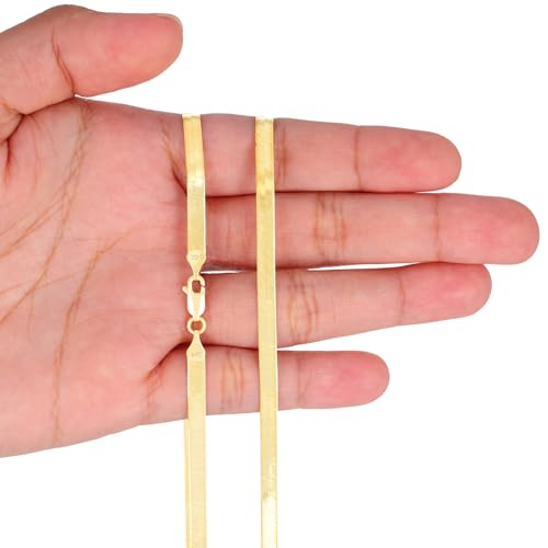 Nuragold 14K Real Yellow Gold Herringbone Chain Flexible Necklace (3mm-7mm) - 4mm,20"