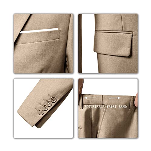 Men Suits 3 Piece Tan Suit Set for Men, Slim Fit Two Button Business Wedding Prom Tuxedo Suit Blazer Vest Pants with Tie-L