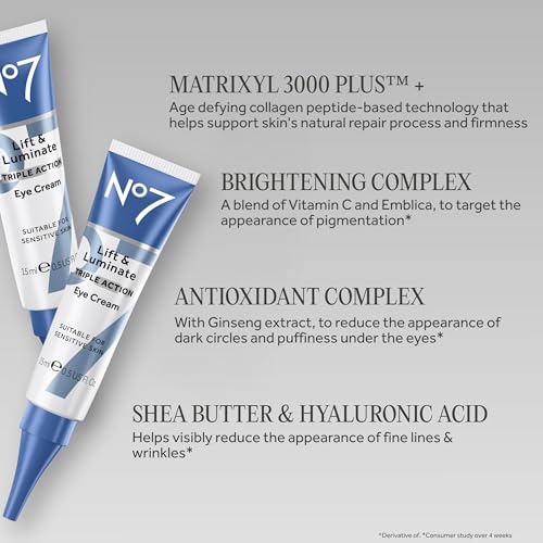 No7 Lift & Luminate Triple Action Under Eye Cream, 0.5 Oz