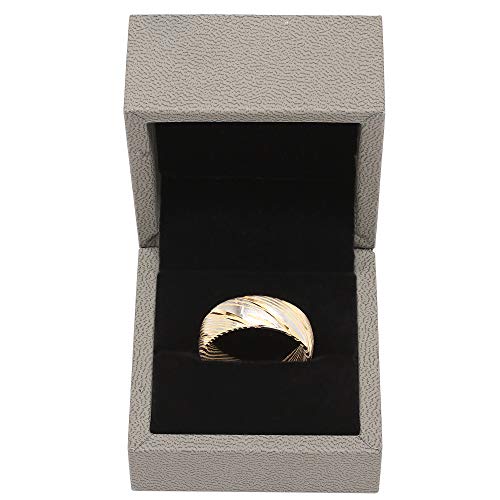 100S JEWELRY Damascus Steel Ring Men Wedding Band Two Tone Gold Silver Dome Comfort Fit Size 8-16 (Damascus, 16)