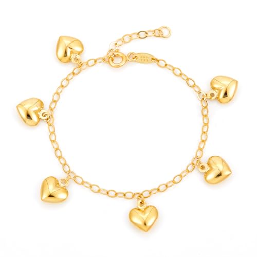 14k Yellow Gold Heart Charm Bracelet - 6"