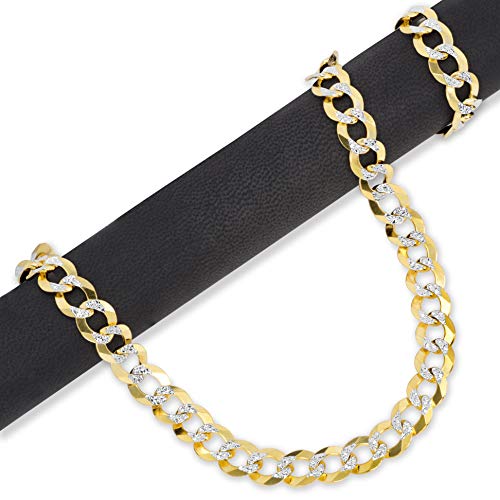 Nuragold 10k Real Yellow Gold Cuban Curb 10mm Solid Pave Chain Necklace - 24"