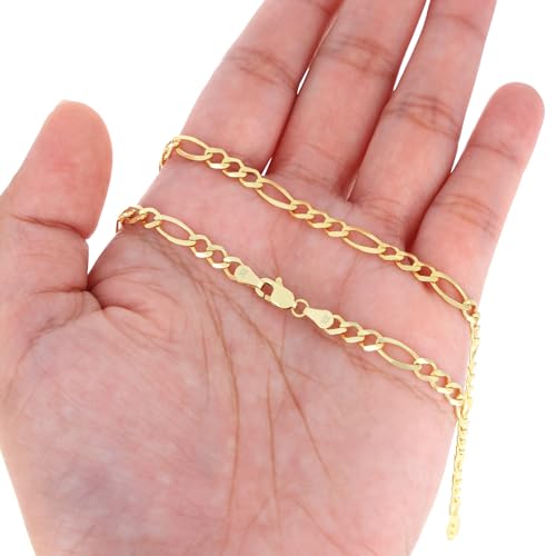 Nuragold 10k Real Yellow Gold Figaro Link 4.5mm Chain Necklace (16"-30") - 22"