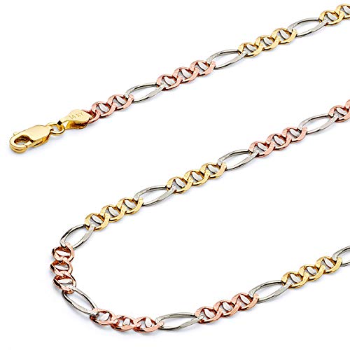 14k REAL Tri Color Gold Solid Men's 3.5mm Ficonucci 3+1 Concave Chain Bracelet with Lobster Claw Clasp - 7.5"
