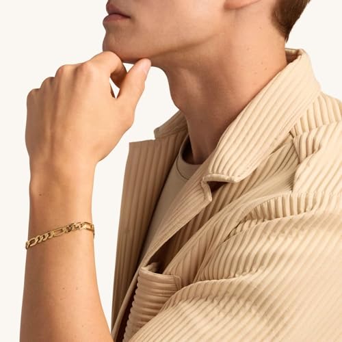 Porment 7mm Diamond-Cut Figaro Bracelet 14K Gold Link Bracelets Simple Trendy Non-tarnish Waterproof Gold Bracelets for Women and Men Fashion Accessories Jewelry Gift Unisex Lifetime Quality