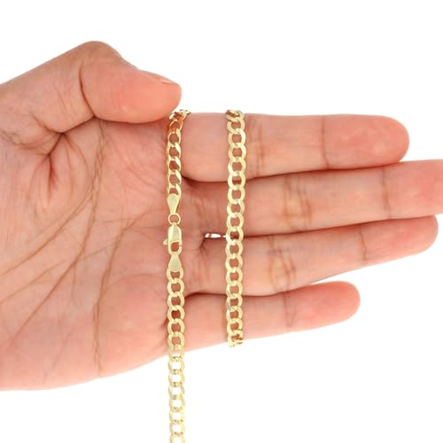 Nuragold 14k Real Yellow Gold Cuban Curb Solid Link Chain Bracelet - 5mm - 9"