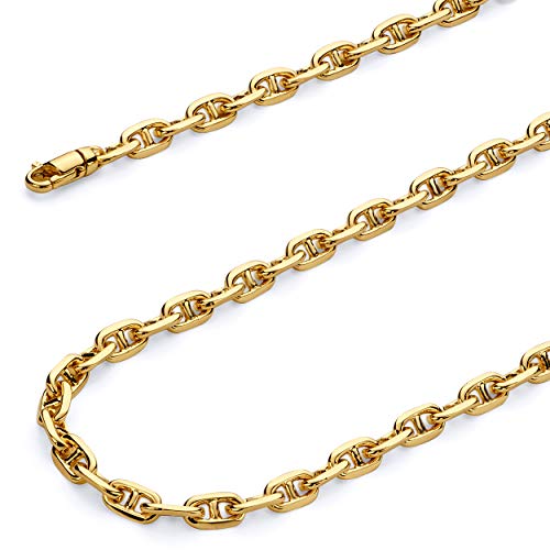 14k REAL Yellow Gold Solid Men's 5mm Handmade Chain Bracelet with Lobster Claw Clasp - 8.5"