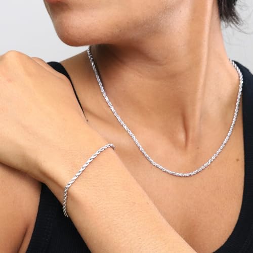 Nuragold 14K Real White Gold Rope Chain Diamond Cut Bracelet (2mm-5mm) - 2.5mm,8.5"