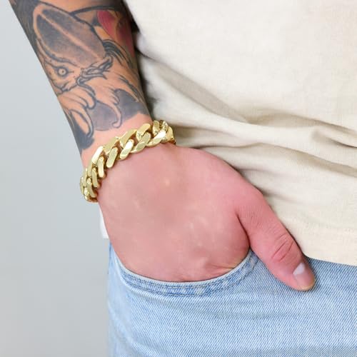 Nuragold 10k Real Yellow Gold Monaco 15mm Miami Cuban Chain Mens Bracelet - 8"