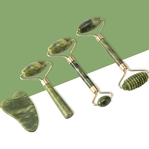 Jade Roller & Gua Sha Set 5 in 1 Facial Massager Tools - Jade Gua Sha Facial Massager Set with Roller for Face Sculpting & Skin Care