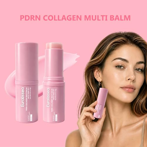 Euralissea PDRN Eye Balm Stick 2 Pack, Collagen Multi Balm with Pink B12, Hydrating Under Eye Care for Face, Neck & Smile Lines, 0.32 Oz Each