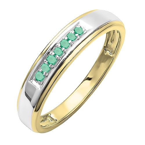 Dazzlingrock Collection Round Emerald Seven Stone Men's Wedding Band in 18K Yellow Gold Plated Sterling Silver Size 10