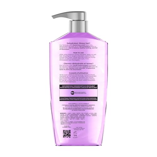 L'Oreal Paris Elvive Hyaluron Plump Hydrating Conditioner for Dehydrated, Dry Hair Infused with Hyaluronic Acid Care Complex, Paraben-Free, 26.5 Fl Oz