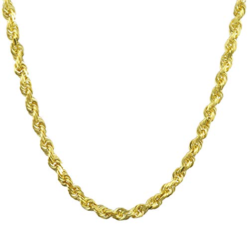 Nuragold 14k Real Yellow Gold Rope Chain 4mm Solid Diamond Cut Men Necklace - 22"