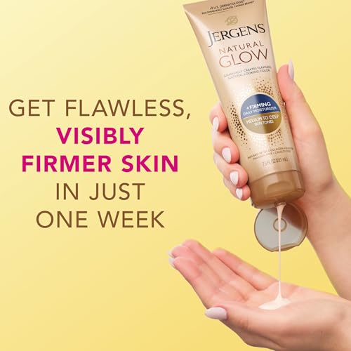Jergens Natural Glow +Firming Self Tanner Body Lotion, Med-Deep, 7.5oz, 2pk