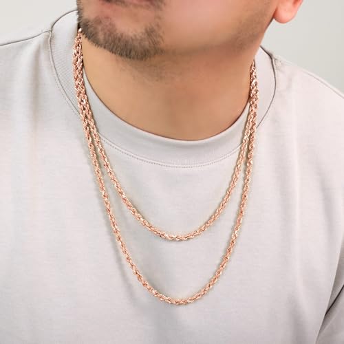 Nuragold 10k Real Rose Gold 5mm Rope Chain Diamond Cut Necklace (18"-30") - 22"