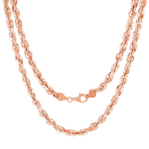 Nuragold 10k Real Rose Gold 6mm Rope Chain Diamond Cut Mens Necklace - 22"