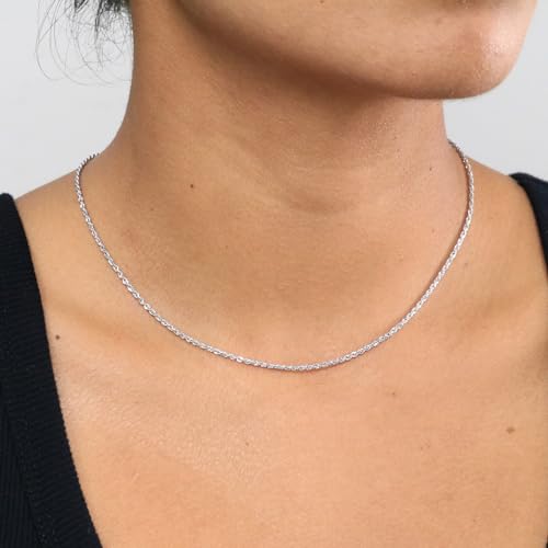 Nuragold 14K Real White Gold Rope Chain Diamond Cut Necklace (1.5mm-7mm) - 1.5mm,18"