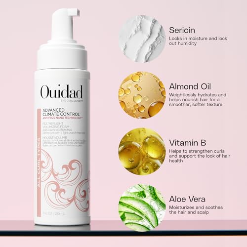 Ouidad Advanced Climate Control Volumizing Foam - 7 fl oz, Lightweight Hair Styling Foam, Anti-Frizz Nano Technology, Adds Volume, Fights Frizz & Defines Curls, Crunch-free Hold, For All Curl Types