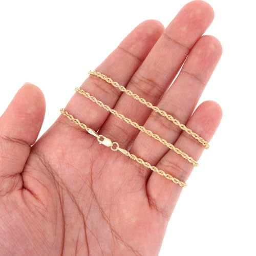 Nuragold 14k Real Yellow Gold Rope Chain Solid Diamond Cut Necklace - 1.8mm - 22"