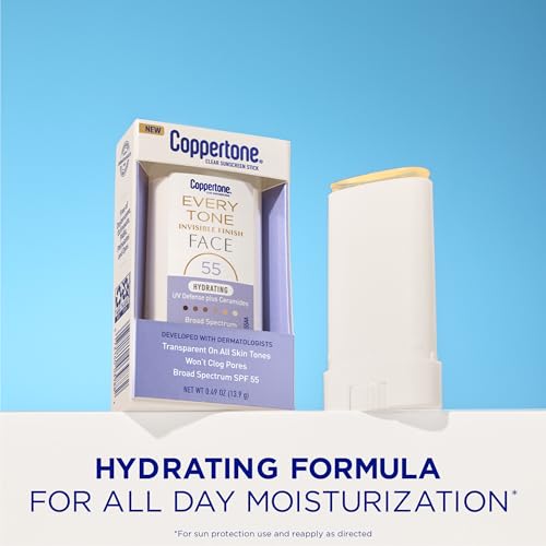 Coppertone Every Tone Invisible Face Sunscreen Stick SPF 55, 0.49 OZ