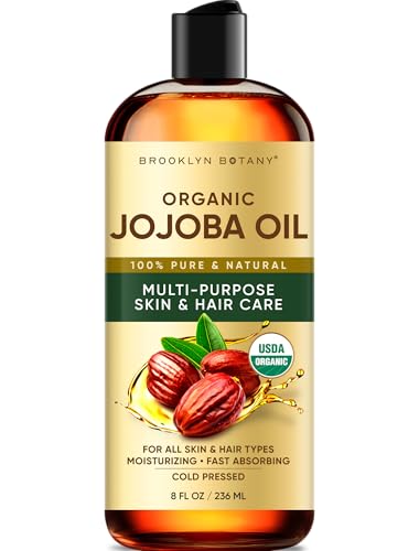 Brooklyn Botany Cold-Pressed Organic Jojoba Oil | for Skin, Hair and Face | 8 Fl Oz | 100% Pure and Natural | Carrier Oil for Essential Oils, Aromatherapy and Massage | Hexane Free