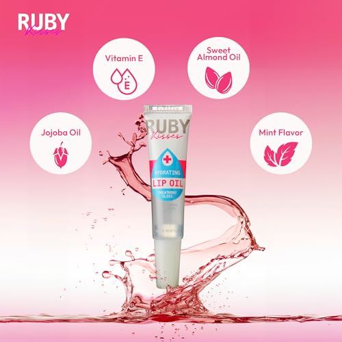 Ruby Kisses Hydrating Clear Lip Oil Treatment Gloss (6 Pack), Hydrates & Heals with Vitamin E & Jojoba, Lightweight Non-Greasy Formula with Almond Oil, Repair & Protect Dry Chapped Lips