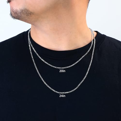Nuragold 14K Real White Gold Figaro Solid Italian Link Chain Necklace - 24",2.25mm