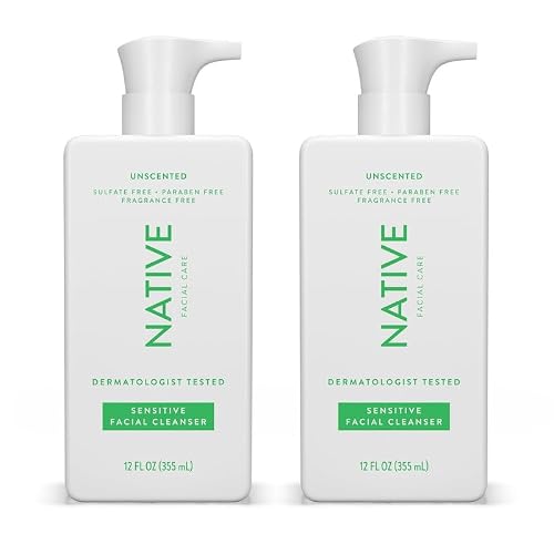 Native Sensitive Face Wash, Spa Day Every Day Facial Cleanser (2 Pack) | Daily Face Cleaner with Aloe and Vitamin B3, Unscented, 12 fl oz