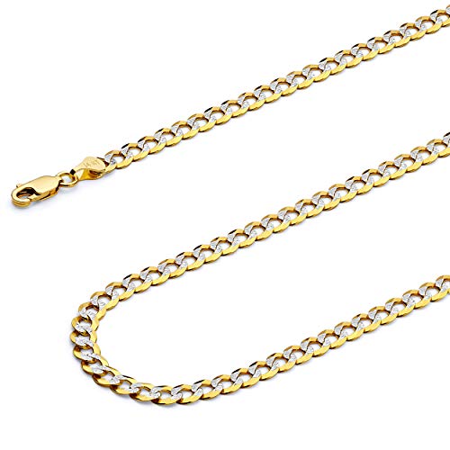 14k REAL Two Tone Gold Solid 3.5mm Cuban Concave Curb Chain Bracelet with Lobster Claw Clasp - 8.5"