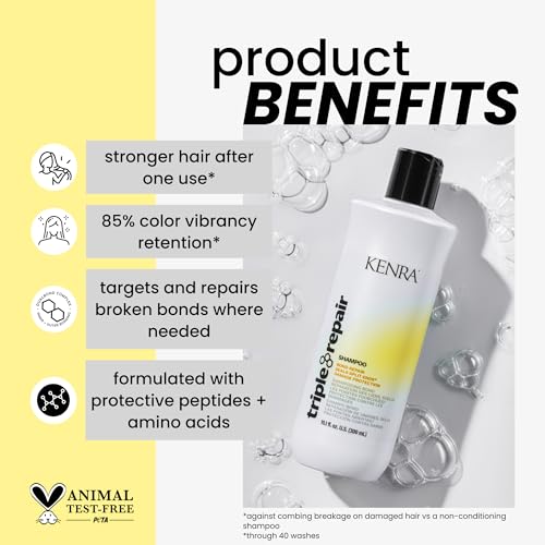 Kenra Professional Triple Repair Shampoo | Targets & Repairs Weak or Broken Bonds | Split Ends | Damaged Hair | Bond Builder | Sulfate-Free | 10.1 fl. oz.