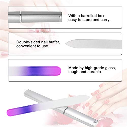 6 Pack Glass Nail File with Case, Crystal Fingernail Files Set, Double Sided Finger Nail Files, Professional Manicure Nail Care for Women