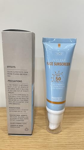 VGO Clear Face Sunscreen SPF 50, Hydrating Sun Essence Leaves No Sticky Feeling Travel Size Sunscreen Against UVA and UVB Rays 50ml / 1.7oz