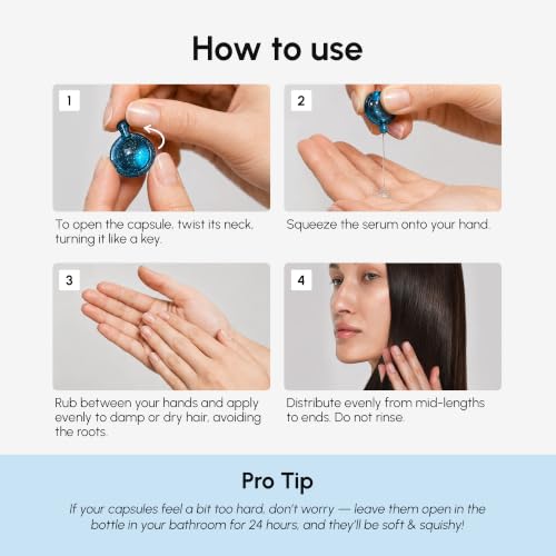 MAREE Hair Serum for Frizzy Dry Hair – Styling Capsules with Keratin, Argan Oil, Vitamins A E B5 – UV & Heat Protectant Frizz Control Serum for Women – Aceite Para el Cabello Treatment