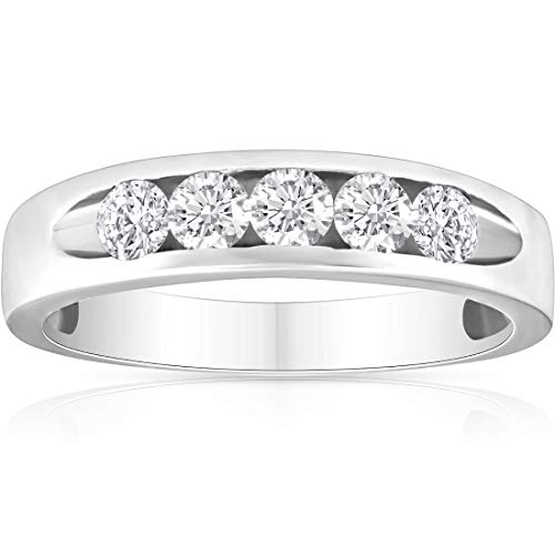 P3 POMPEII3 Pompeii 1/2ct Diamond Mens Wedding Ring Channel Set High Polished Band 14K White Gold - Size 11