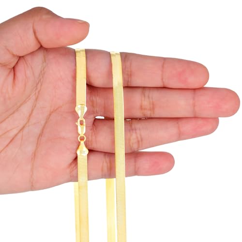 Nuragold 10k Real Yellow Gold Herringbone 5mm Chain Flexible Necklace - 16"