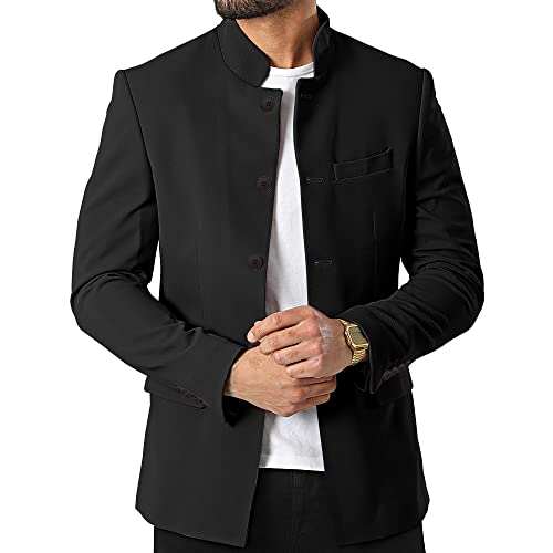 Mens Casual Suit Blazer Jackets Stand Mandarin Collar Lightweight Lined Sport Coats Business Coats (US, Alpha, Large, Regular, Regular, Black)
