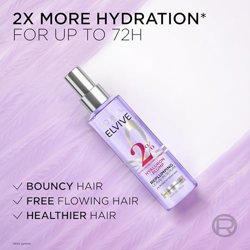 L'Oreal Paris Elvive Hyaluron Plump Moisture Plump Hair Serum for Dehydrated, Dry Hair with Hyaluronic Acid Care Complex, Paraben-Free, 4.4 Fl Oz