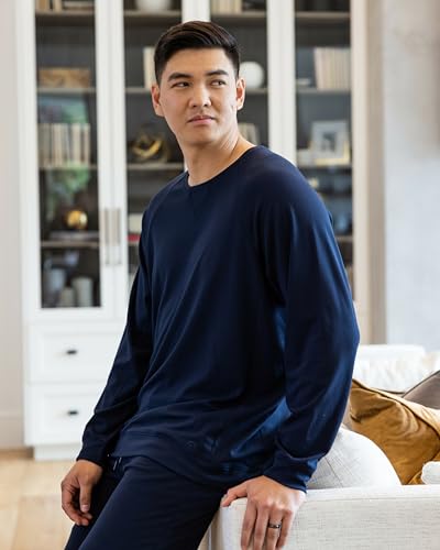 Cozy Earth Men’s Pullover Crew Neck Sweatshirt - Lightweight Viscose from Bamboo Blend - Ultra Soft Brushed Fabric Crewneck Sweater for Men - Navy Large