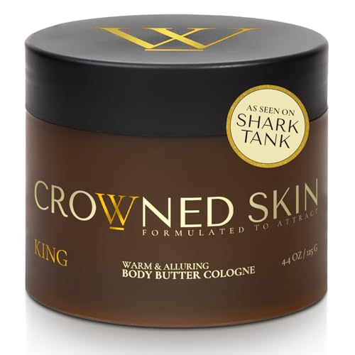 Crowned Skin King Cologned Body Butter for Men | Warm & Sensual | As Seen On Shark Tank | Scented with Sandalwood & Leather | Infused with Organic Shea & Mango Butters | All-Day Fragrance | 4.4oz
