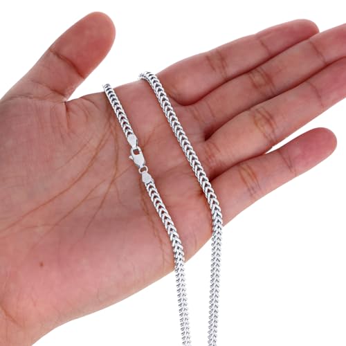 Nuragold 10K Real White Gold 3mm Franco Square Box Wheat Chain Necklace - 24"